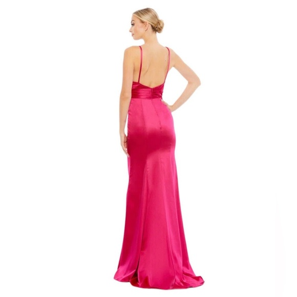 Mac Duggal Manhattan Wedding Prom Spaghetti Strap Pleated Bodice Long Dress - Picture 4 of 8